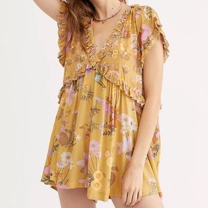 Spell Wild Bloom Romper in Mustard Size Small
